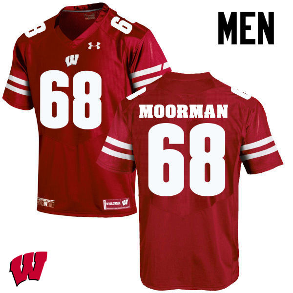 Wisconsin Badgers Men's #68 David Moorman NCAA Under Armour Authentic Red College Stitched Football Jersey EZ40U06GE
